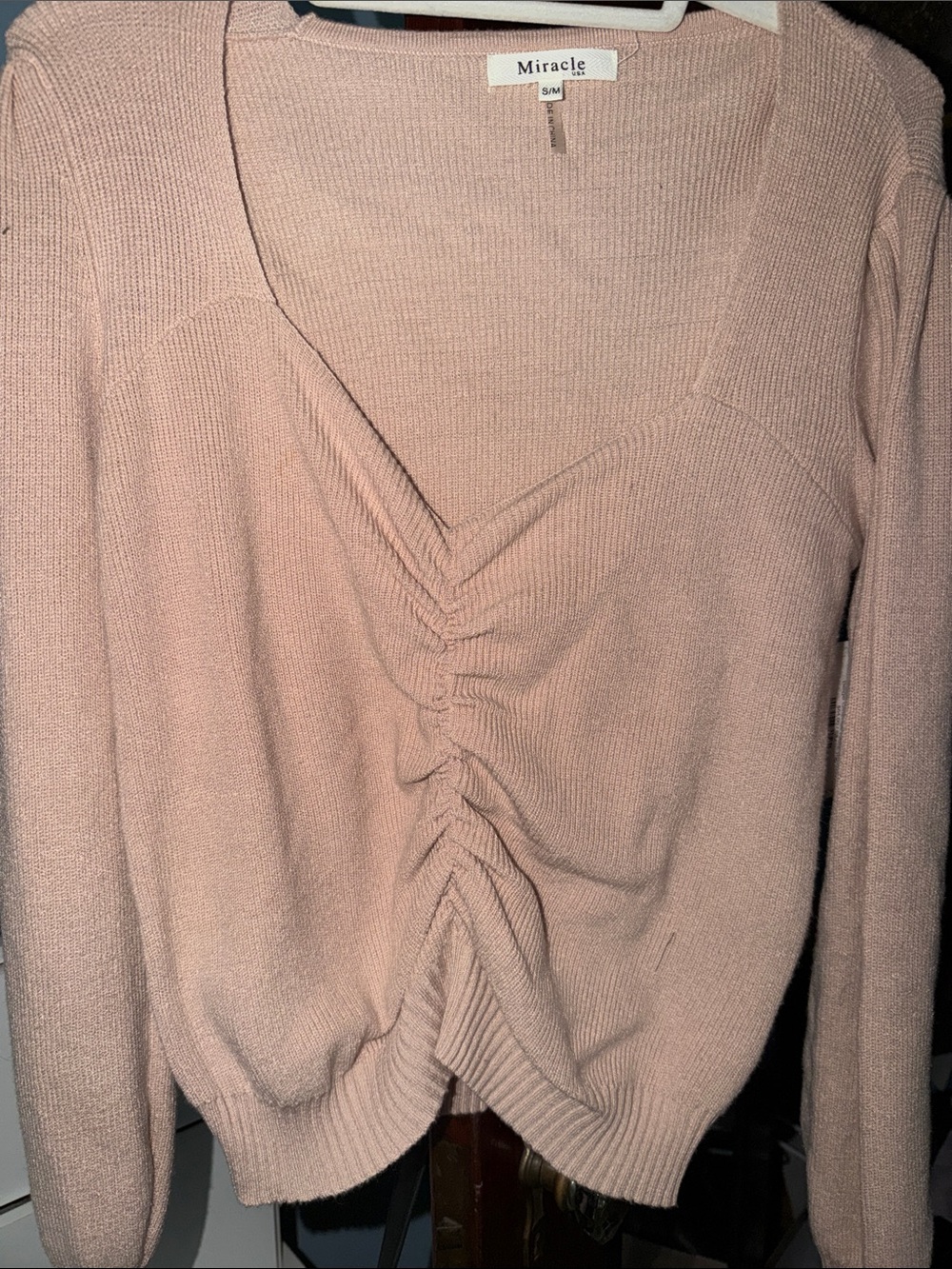 Miracle Ruched Scoop-Neck Long Sleeve Top - Taupe